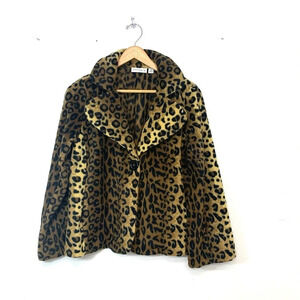 Susan Graver Animal Print Jacket Woman XS Fleece Brown Notch‎ Collar  Pockets